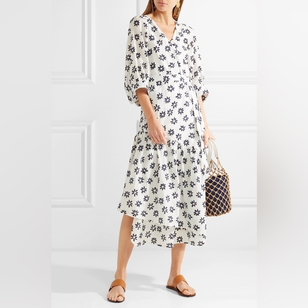 APIECE APART Bougainvillea Floral-print Cotton And Silk-blend Wrap Dress Sz 2